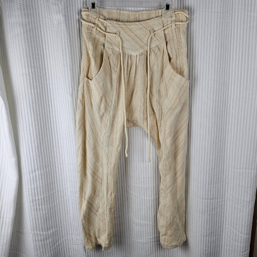 Free People S Oversized Striped Harem‎ Boho Hippie Elastic Belted Spring